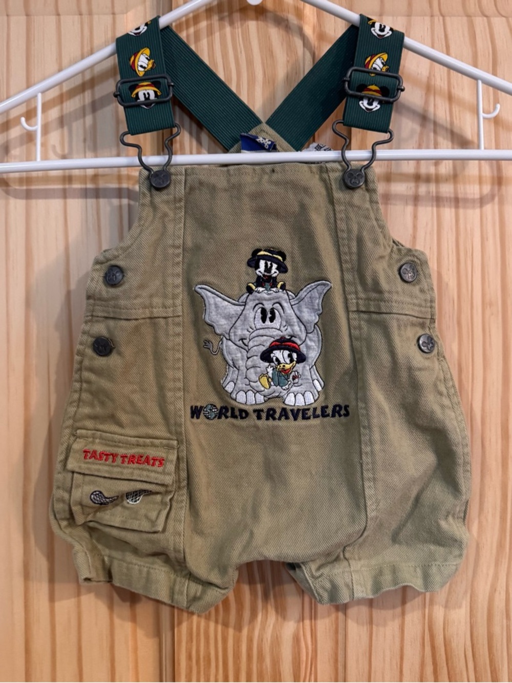 Vintage Mickey & Co Disney World Travelers Khaki‎ Shortalls 3/6M 73930